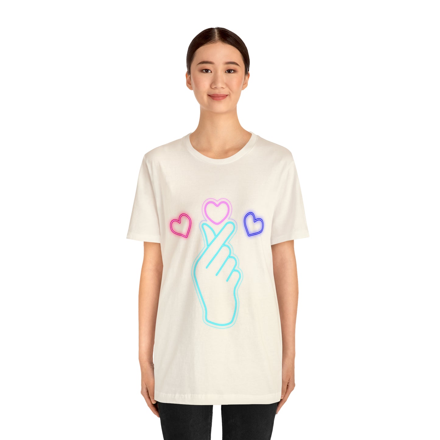 Hand Hearts, T-shirt, Hand, Hearts, Light hearts in a T-shirt, Korean Hand Heart T-shirt