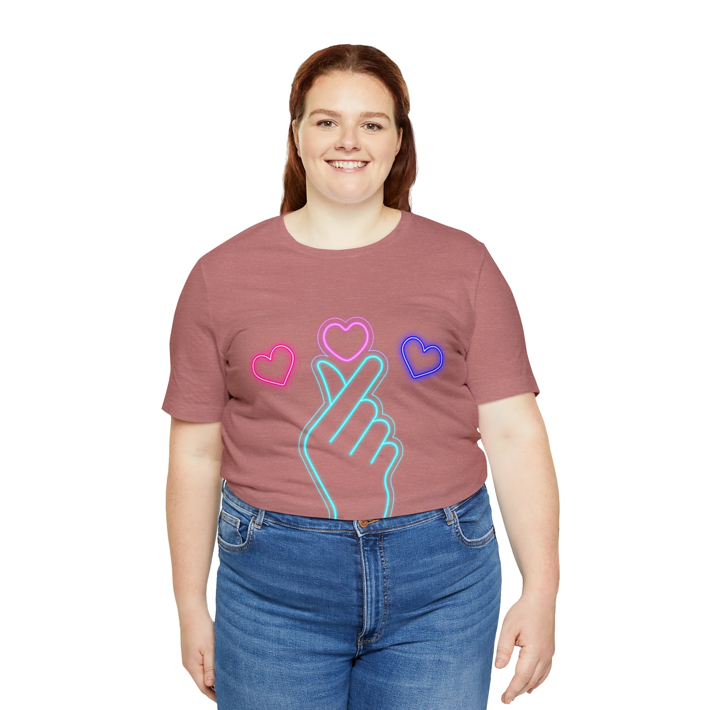 Hand Hearts, T-shirt, Hand, Hearts, Light hearts in a T-shirt, Korean Hand Heart T-shirt
