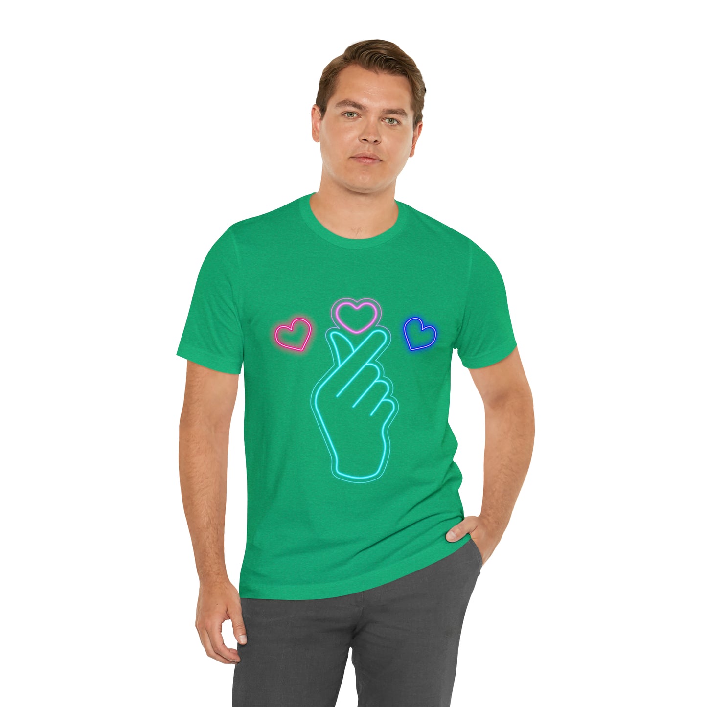 Hand Hearts, T-shirt, Hand, Hearts, Light hearts in a T-shirt, Korean Hand Heart T-shirt