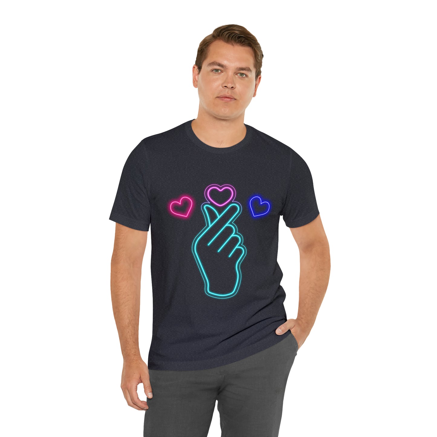 Hand Hearts, T-shirt, Hand, Hearts, Light hearts in a T-shirt, Korean Hand Heart T-shirt