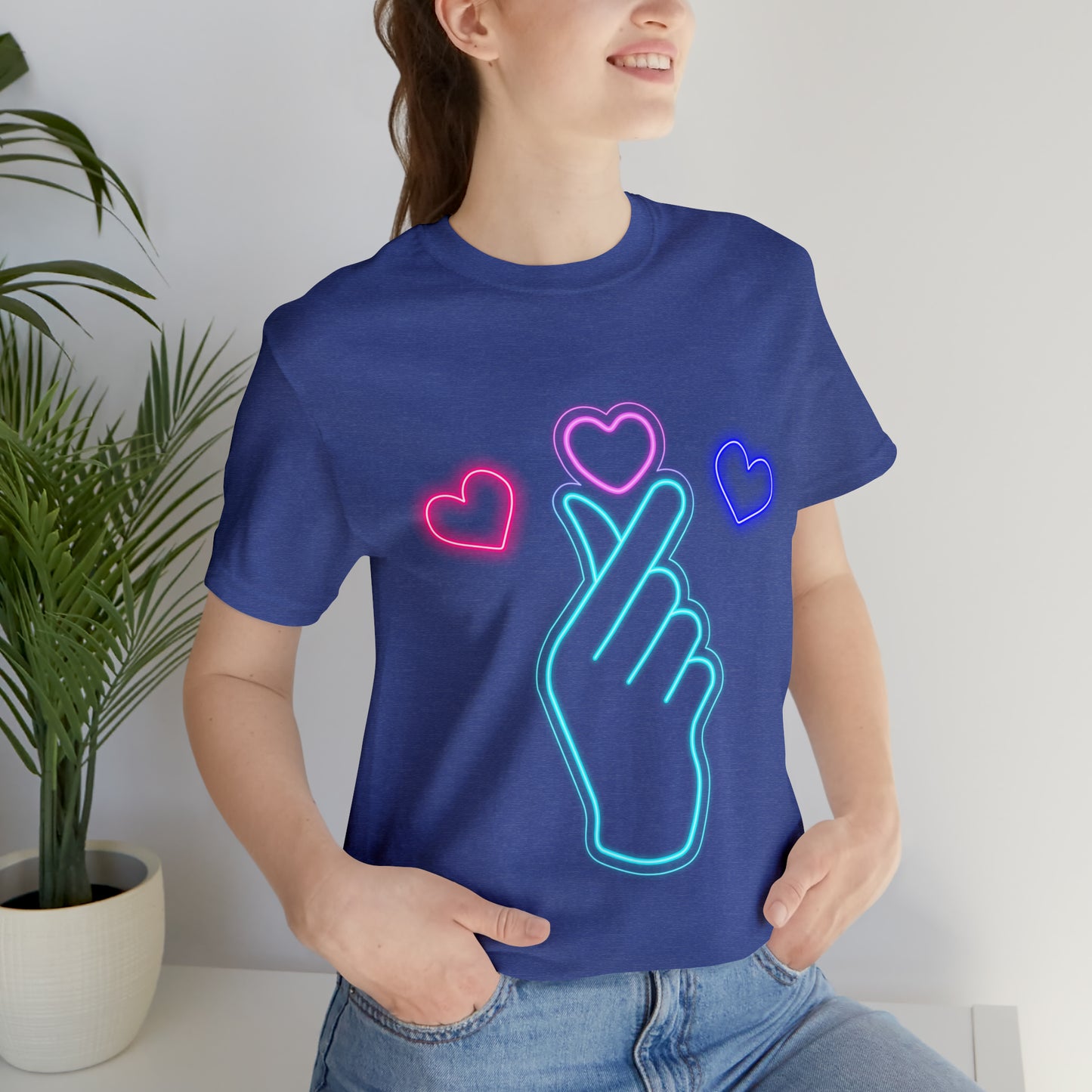 Hand Hearts, T-shirt, Hand, Hearts, Light hearts in a T-shirt, Korean Hand Heart T-shirt