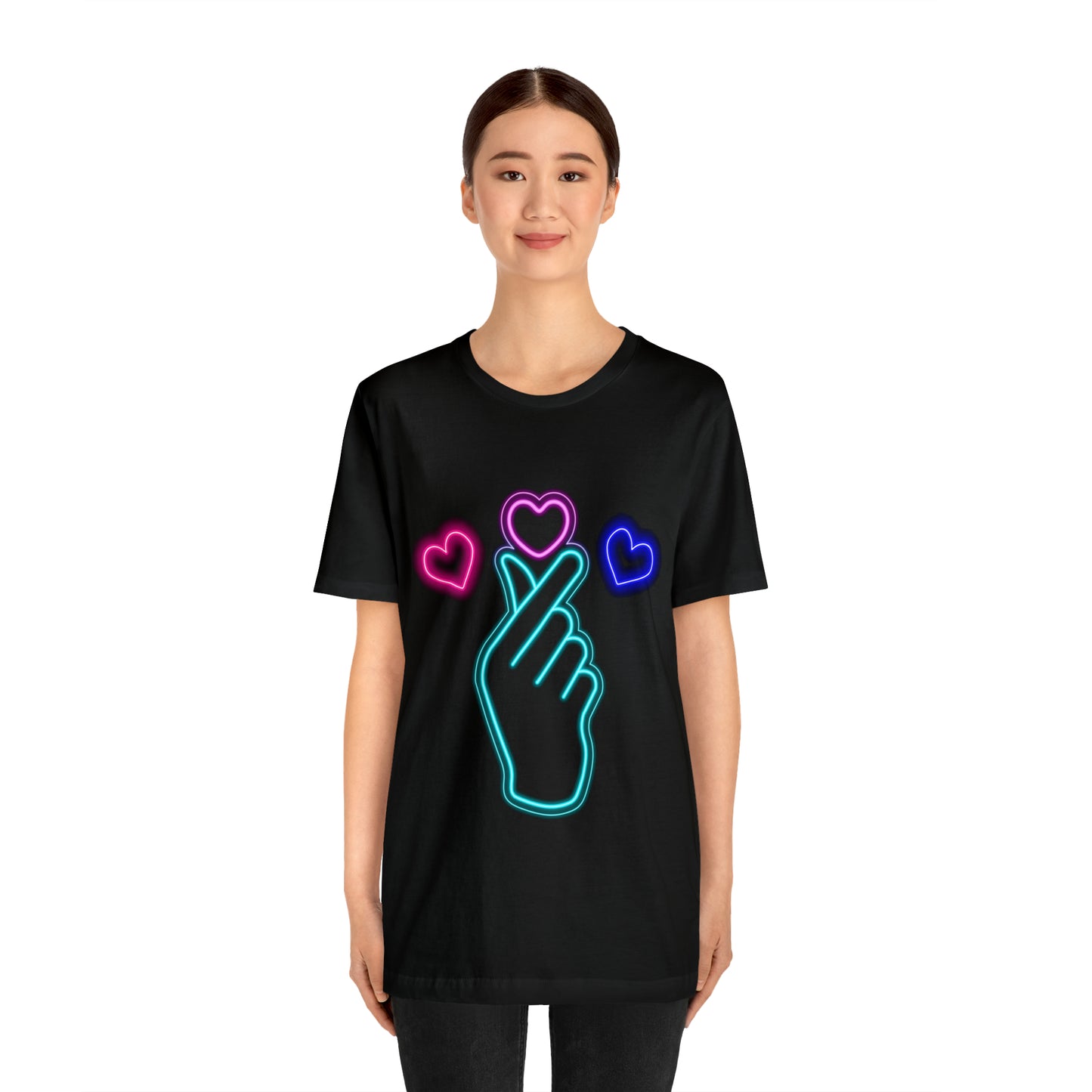 Hand Hearts, T-shirt, Hand, Hearts, Light hearts in a T-shirt, Korean Hand Heart T-shirt