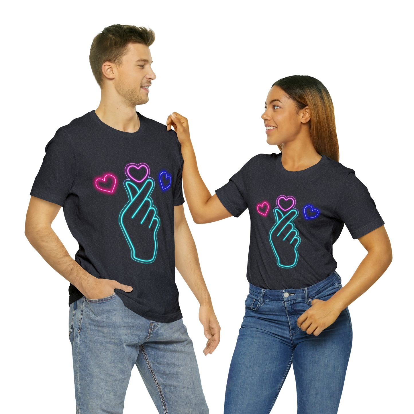 Hand Hearts, T-shirt, Hand, Hearts, Light hearts in a T-shirt, Korean Hand Heart T-shirt