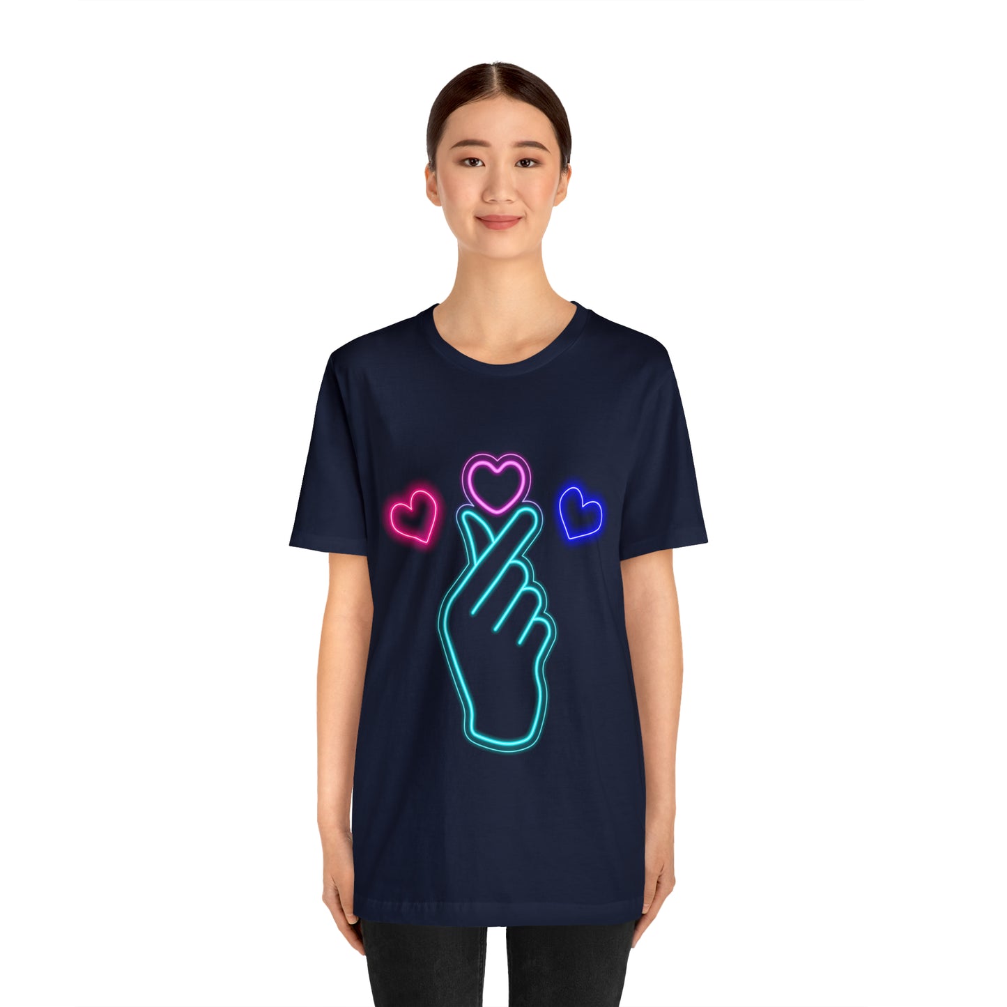 Hand Hearts, T-shirt, Hand, Hearts, Light hearts in a T-shirt, Korean Hand Heart T-shirt