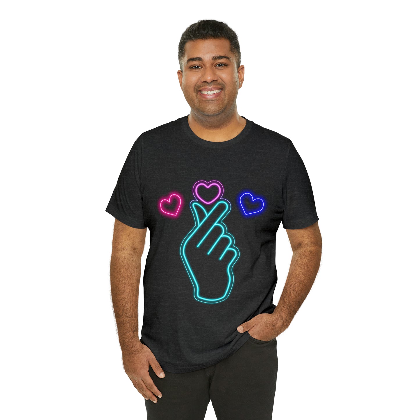 Hand Hearts, T-shirt, Hand, Hearts, Light hearts in a T-shirt, Korean Hand Heart T-shirt