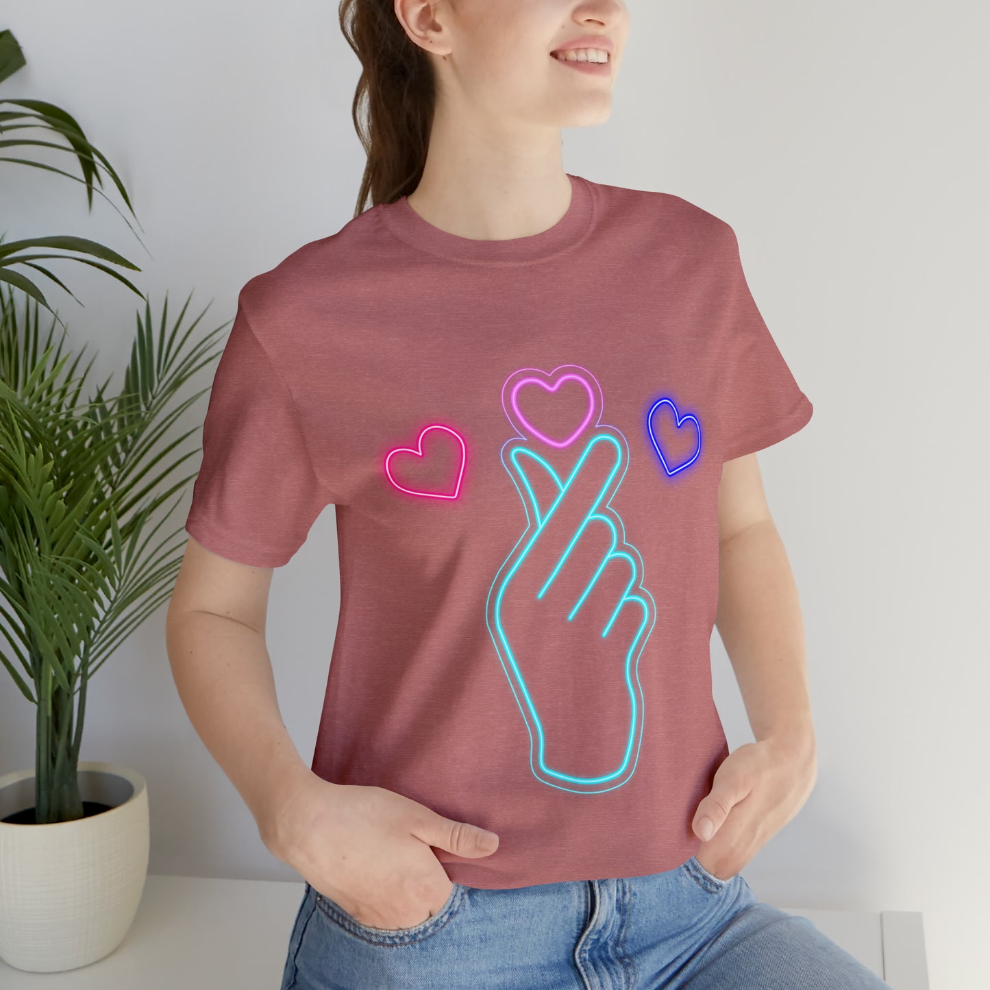 Hand Hearts, T-shirt, Hand, Hearts, Light hearts in a T-shirt, Korean Hand Heart T-shirt