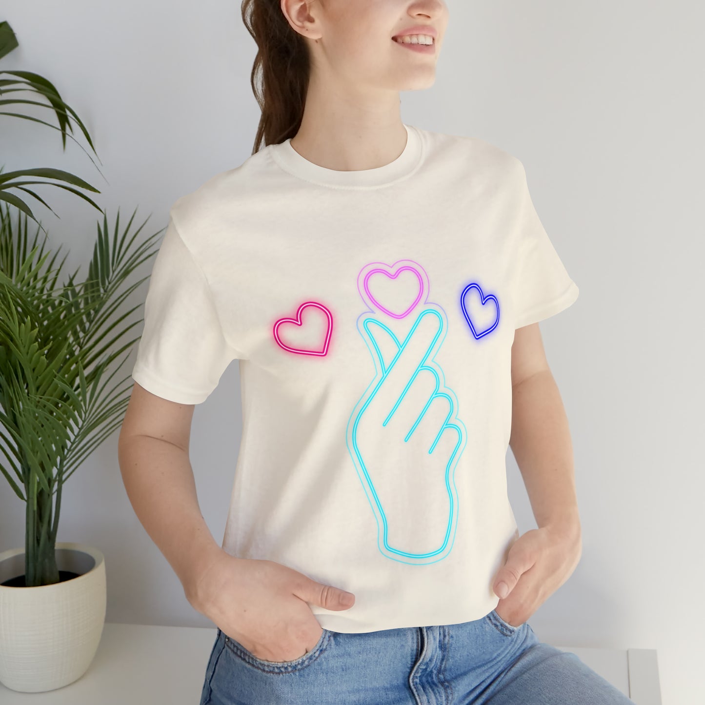 Hand Hearts, T-shirt, Hand, Hearts, Light hearts in a T-shirt, Korean Hand Heart T-shirt