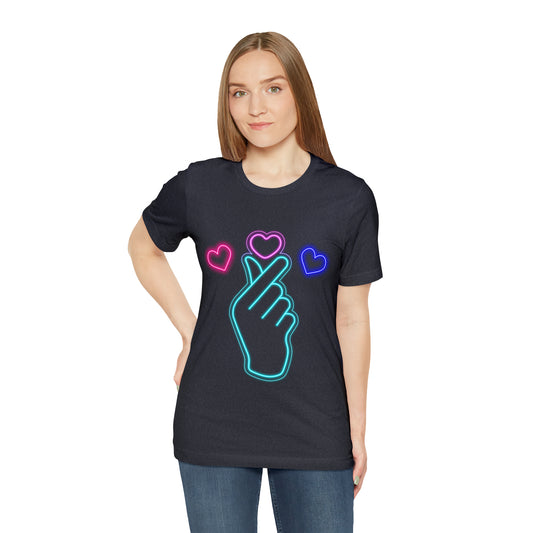 Hand Hearts, T-shirt, Hand, Hearts, Light hearts in a T-shirt, Korean Hand Heart T-shirt