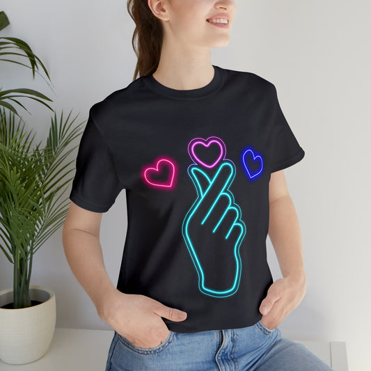 Hand Hearts, T-shirt, Hand, Hearts, Light hearts in a T-shirt, Korean Hand Heart T-shirt